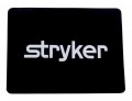 Fabric mousepad, black with white Stryker logo centered on fabric surface. Dye sublimated rubber backed fabric mousepad. Dimensions: 6
